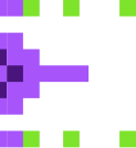 Una flecha pixelada, morada, apuntando a la izquierda con un fondo negro y esquinas verdes.